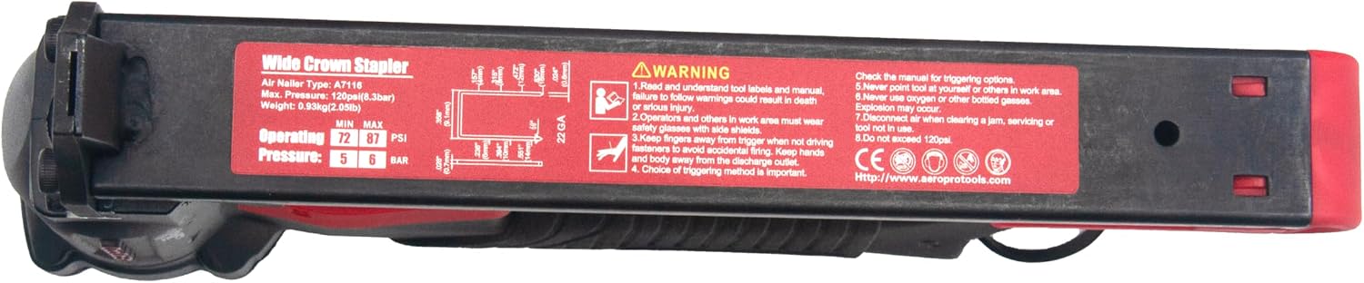 AeroPro 7116RC Pneumatic Staple Gun - 22 Gauge 71 Series 3/8-Inch Crown 1/4-Inch to 5/8-Inch Length Air Upholstery Staple Gun Fine Wire Upholstery Stapler Gun
