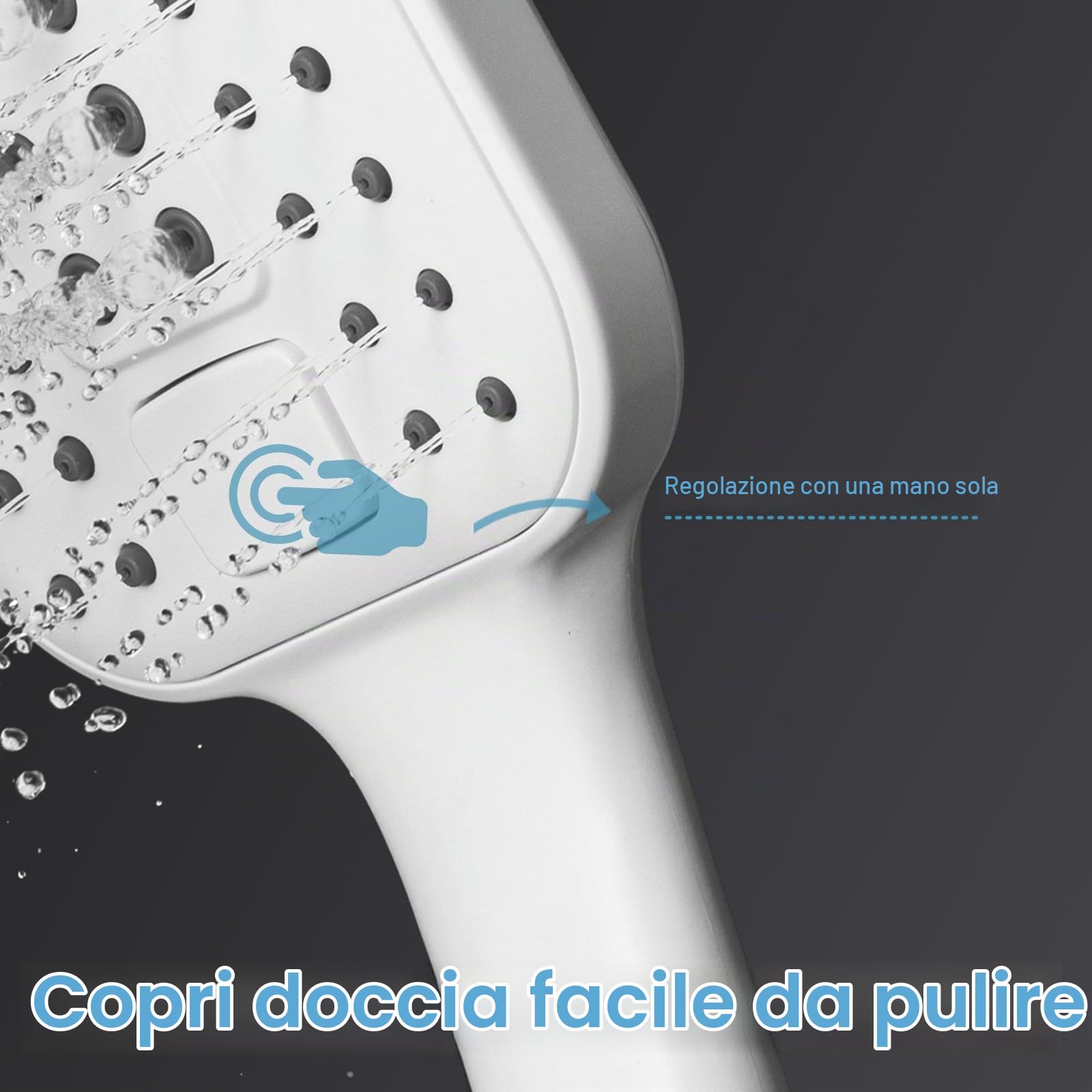 OFFO Set doccia in Acciaio Inox–Asta Doccia con Soffione da 60 cm,Soffione grande con Flessibile e supporto, 3 Tipi di Getto,Altezza Regolabile,Bianco