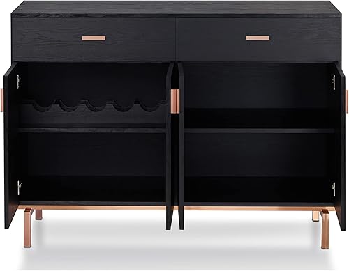 Miniatura 7 de Furniture of America Brysin - Servidor buffet de 2 cajones, estilo contemporáneo, color negrooro rosa