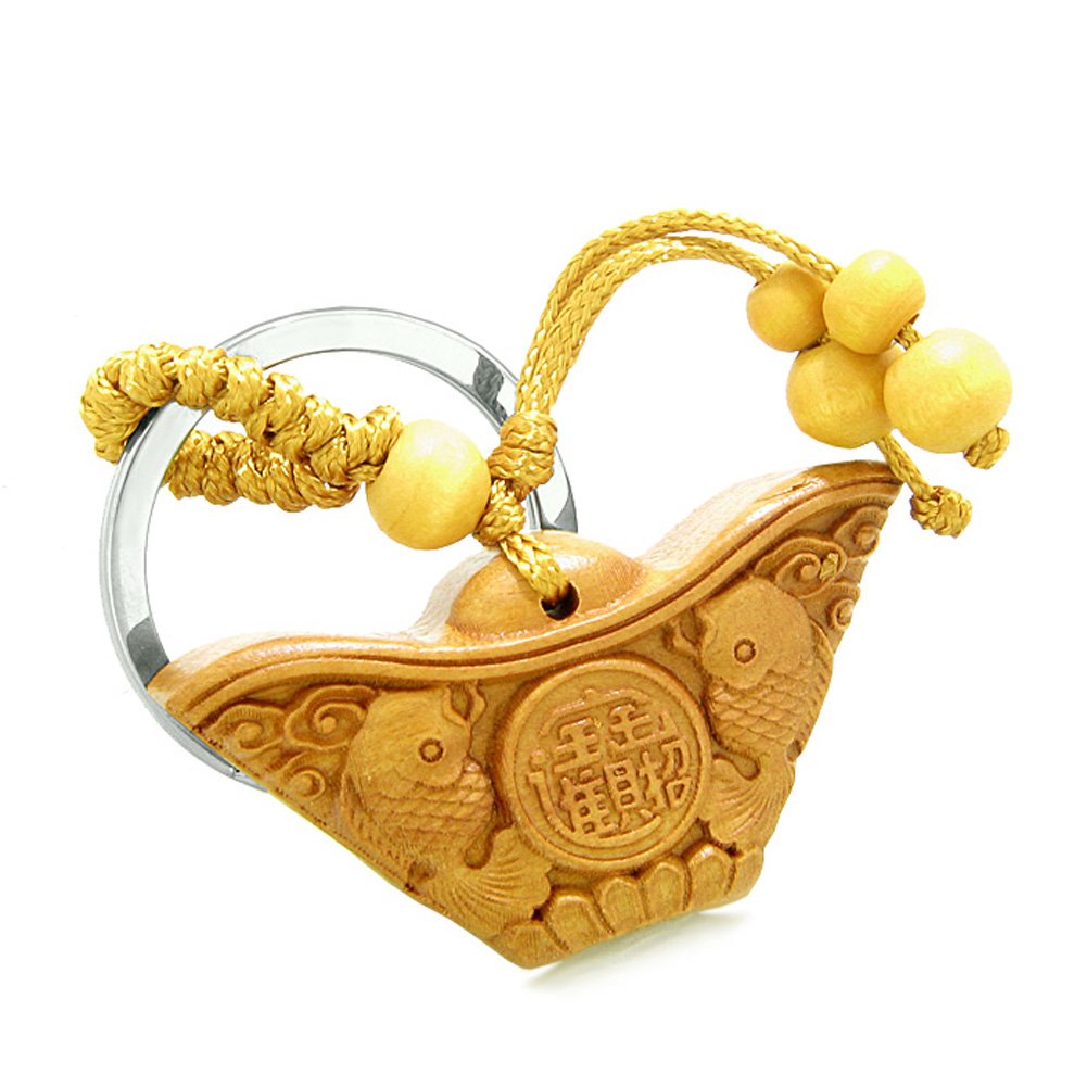 Amulet Double Lucky Fish and Wulu Good Luck Powers Coin Charms Feng Shui Symbols Keychain Blessing