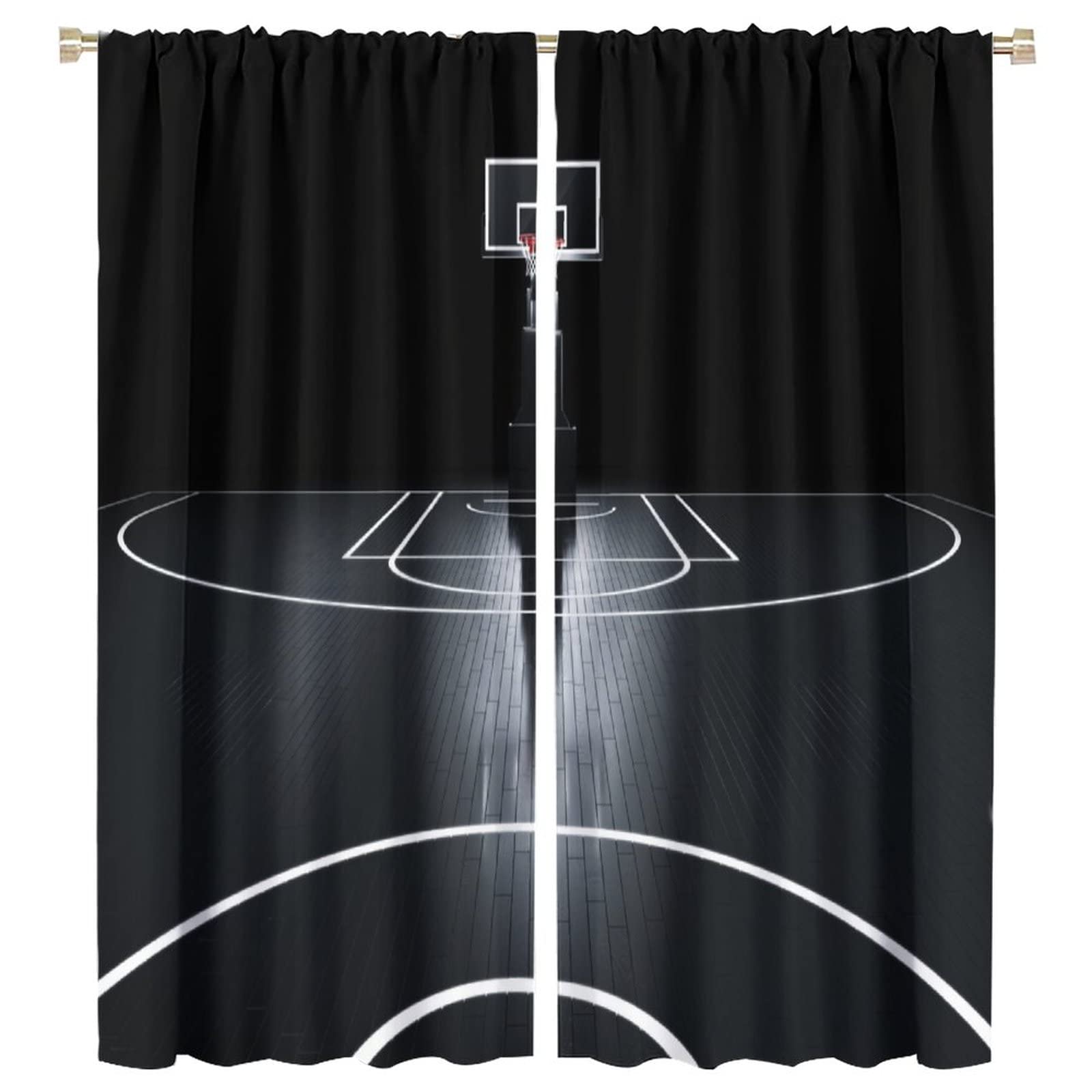 JESTRONRY Basketball Sports Curtain,Basketball Court Sports Theme Room Darkening Door Window Rod Pocket Curtain for Teen Boys Bedroom Living Room Decor W55xL63in