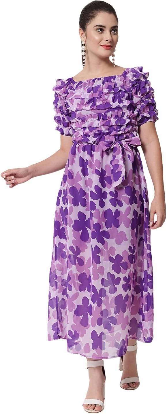 Women Frill Maxi Dress/Women's Synthetic A-Line Floral Maxi Dress…