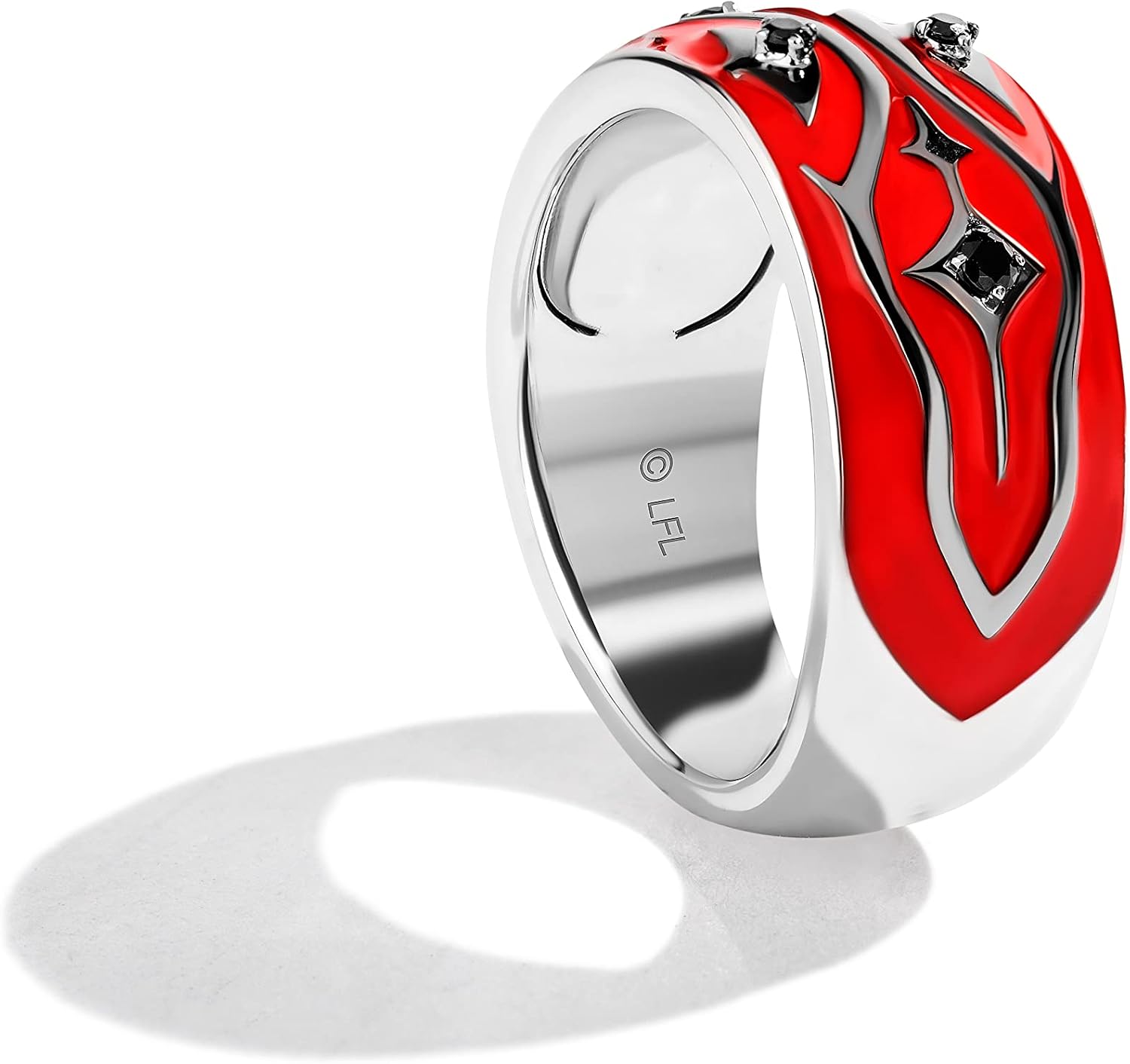 Jewelili Star Wars™ Fine Jewelry Darth Maul™ Women's Ring In Black Rhodium Over Sterling Silver and Red Enamel with 1/12 Ct.Tw. Black Diamond