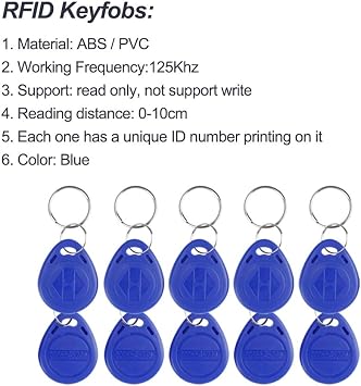 FTSTech 125KHz ID Standalone Keyboard with Wiegand Interface RFID Reader for Access Security Apartment Security System with 10 Pieces Blue Keychains