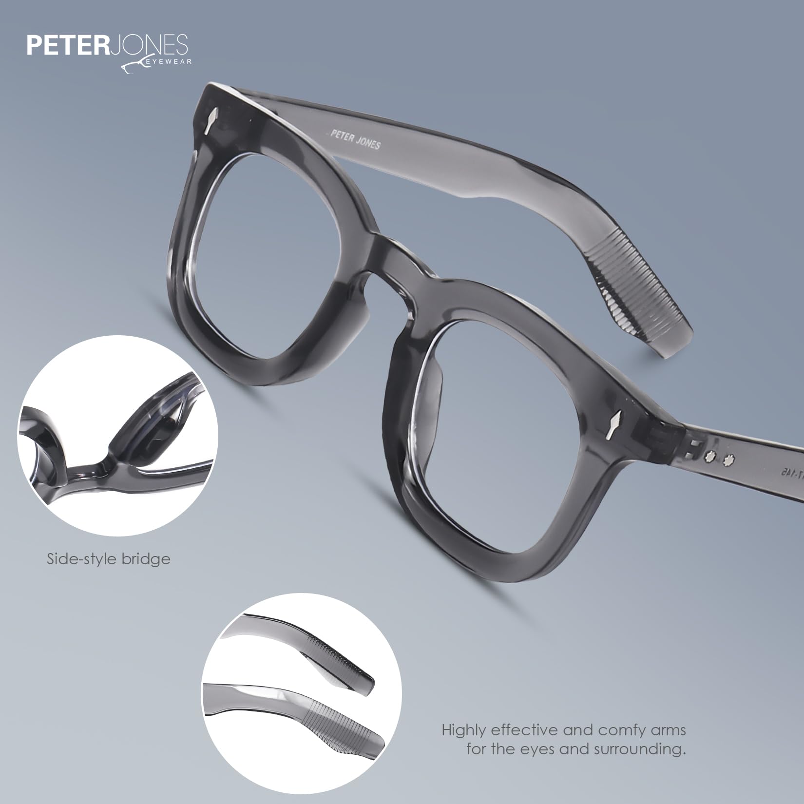 Peter Jones I Zero Power Blue Cut Computer Glasses I Gaming Glasses I UV Protected & Blocks Harmful Rays I Grey Color I Men & Women I Medium/Large Square 3819FGT - Image 4 thumbnail