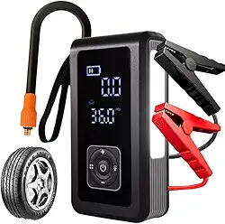 Auxiliar De Partida e Calibrador de Pneu Compressor Bomba de Ar Portátil, Carregador de Bateria Sem Fio Com Luz de Emergência e Carregar Celular Power Bank, Chupeta Encher Pneu, Carro Moto Marca ATM