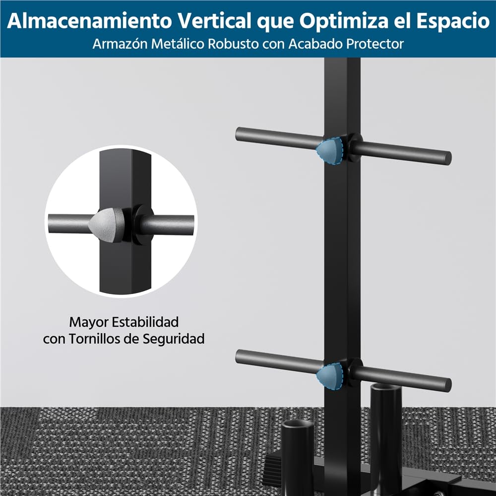 Yaheetech Soportes para Discos de Pesas Estándar Capacidad de 400 kg | Para Discos de 2,8 cm de Diámetro y Barras Estándar o Barras Olímpicos, Color Negro