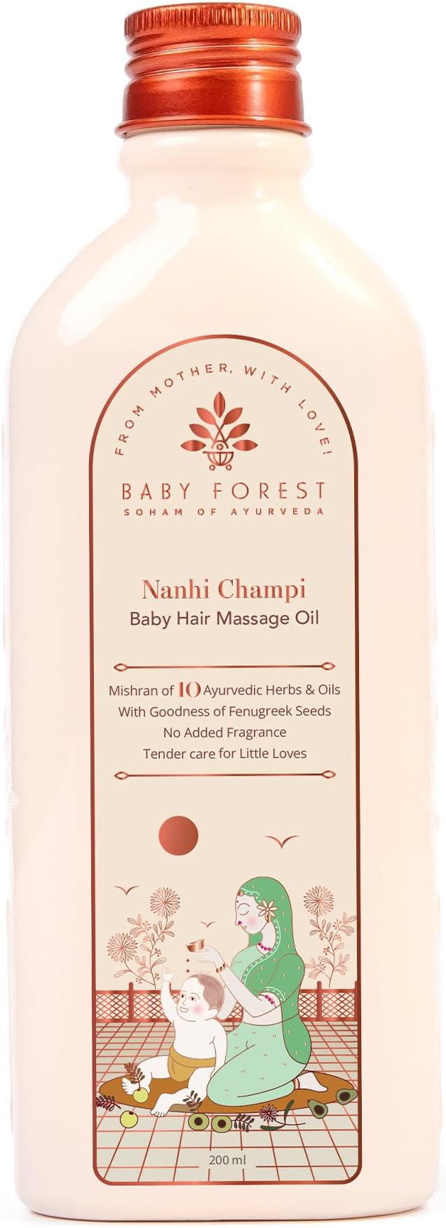Nanhi Champi Baby Hair Oil | With 10 Ayurvedic Herbs & Oils Including Argan, Fenugreek & Bhringraj | Natural Hair Growth Oil for Babies | Derma Safe, Vegan, Cruelty-Free | 200ml