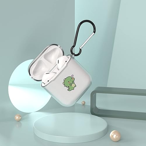 Miniatura 7 de Idocolors Funda para AirPods de dinosaurio verde compatible con AirPods 2 para niñas y niños, bonitas fundas creativas para parejas, silicona TPU