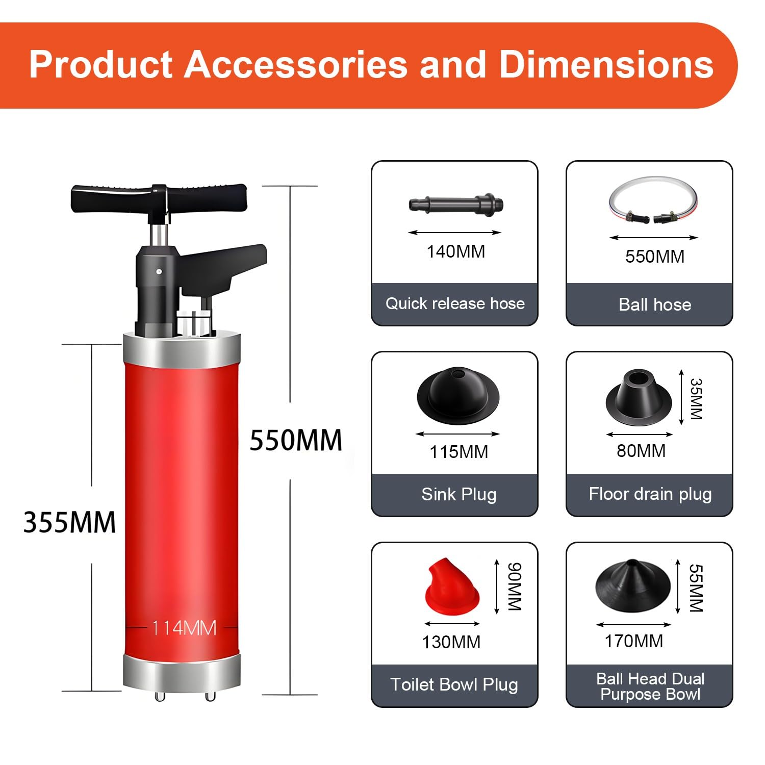 Desatascador WC a Presion con Barometro, Desatascador AIRE Comprimido con 4 Teste di Pistone, Desatascador Tuberias Profesional, per WC, Lavandino, Vasca da Bagno