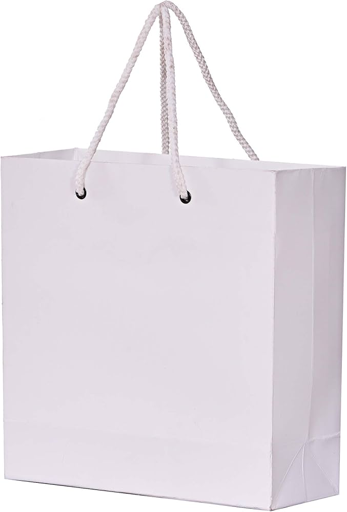 PPJ ® - WHITE (30 Pcs.) (PLAIN) PAPER CARRY BAG, 8 Inch X 3 Inch X