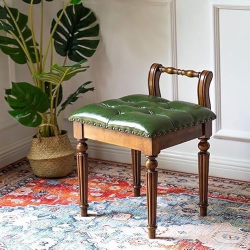 Retro Style Vanity Stool with Low Back Makeup Stool with Cushion Vintage Vanity Chair Shoe Bench for Living Room Makeup Room Multi-Purpose(Green,1)