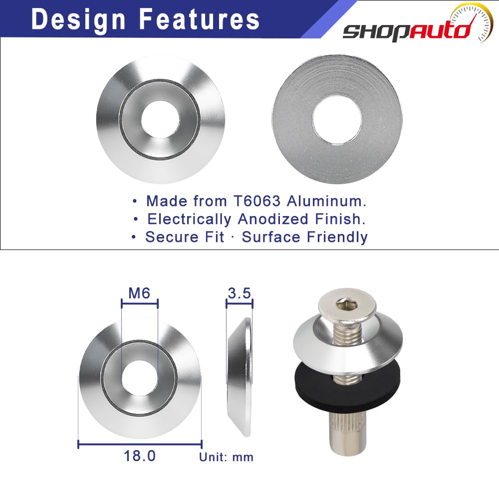 M6 (18mm OD) Anodized Aluminum Tapered Washer 48-Set Hardware Kit for Fender Flares, Widebody Installation and Engine Bay Dress-Up (Silver)