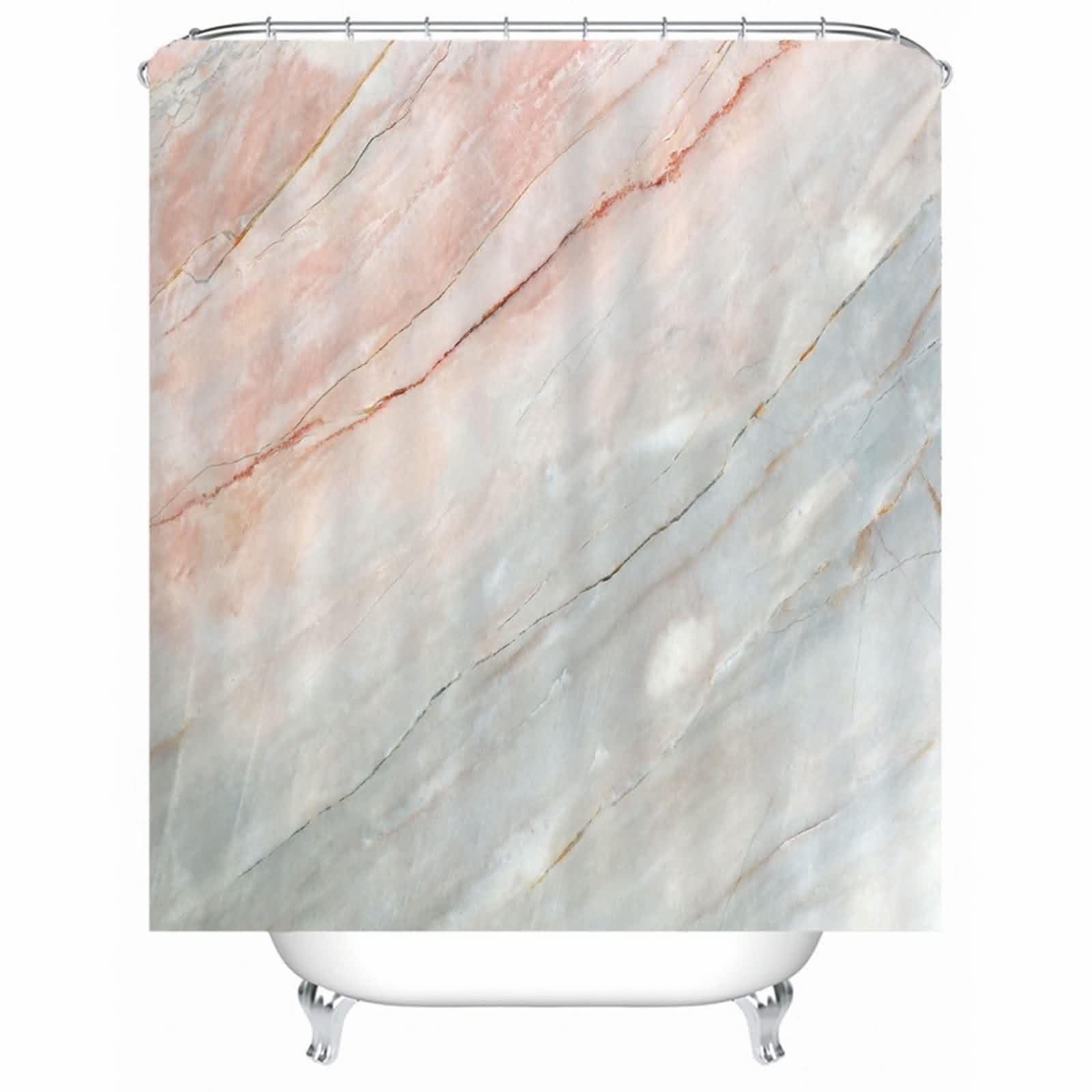 Rideau de douche beige à motif marbré en polyester imperméable pour baignoire