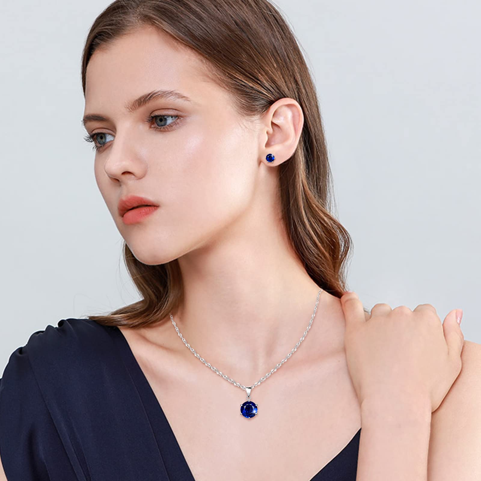 Yumilok Collier zircon et Boucles d'oreilles zircon pour femmes et filles, Bijoux parures de diamant en argent 925, Collier solitaire à six griffes, Clous d'oreilles solitaire à six griffes