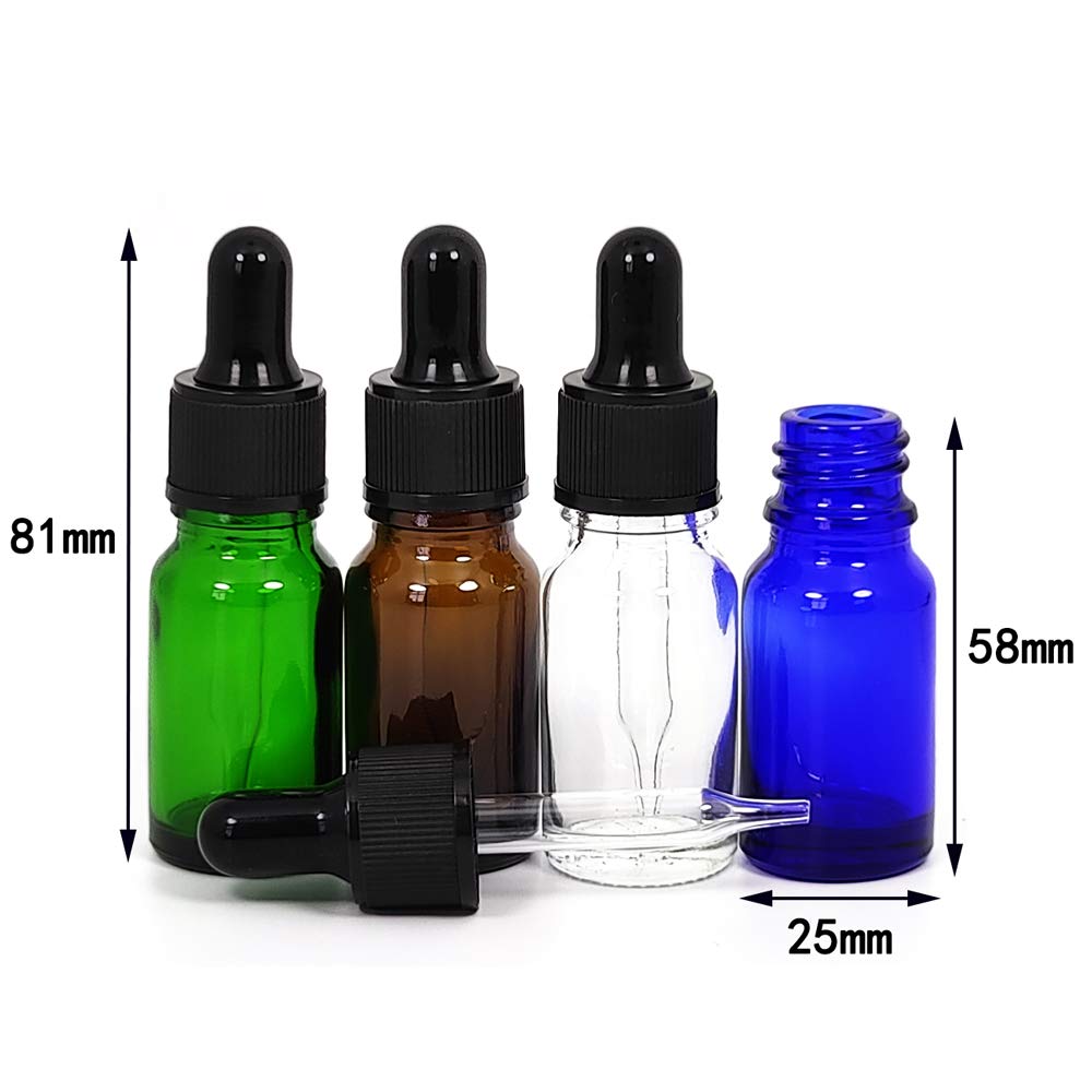 Paquete de 48 botellas cuentagotas de vidrio de 10 ml. Botella de aceite esencial con cuentagotas de cristal. Para botellas de laboratorio, botellas de alcohol y botellas de agua esterilizadas