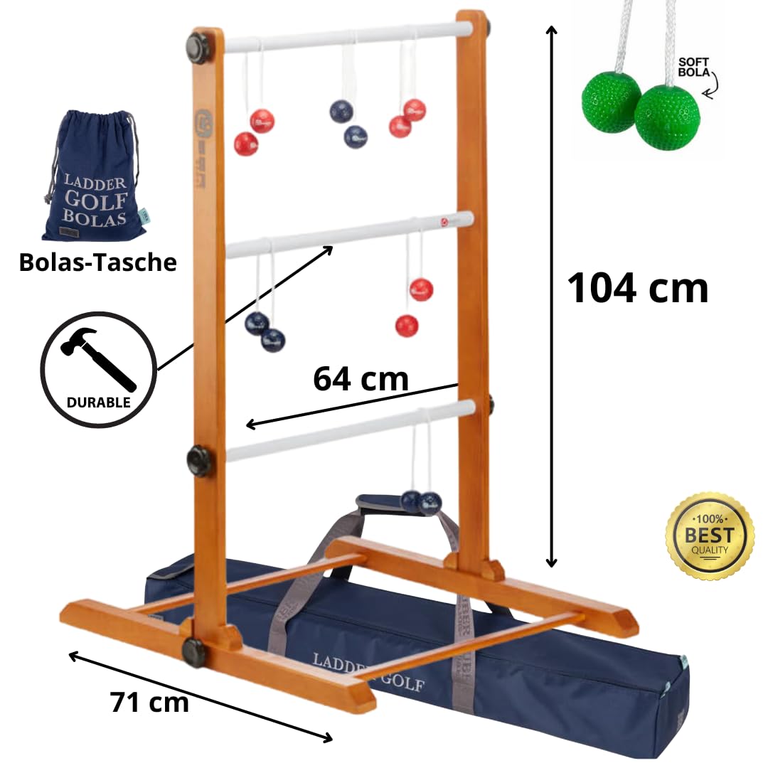 Uber Games Original 2024 Leitergolf Spiel - Profi Top Qualität Leiterspiel Wurfspiel - Jetzt Unzerbrechliche Stangen - Luxustaschen mit offizielle Soft Bolas (Blau und rot)