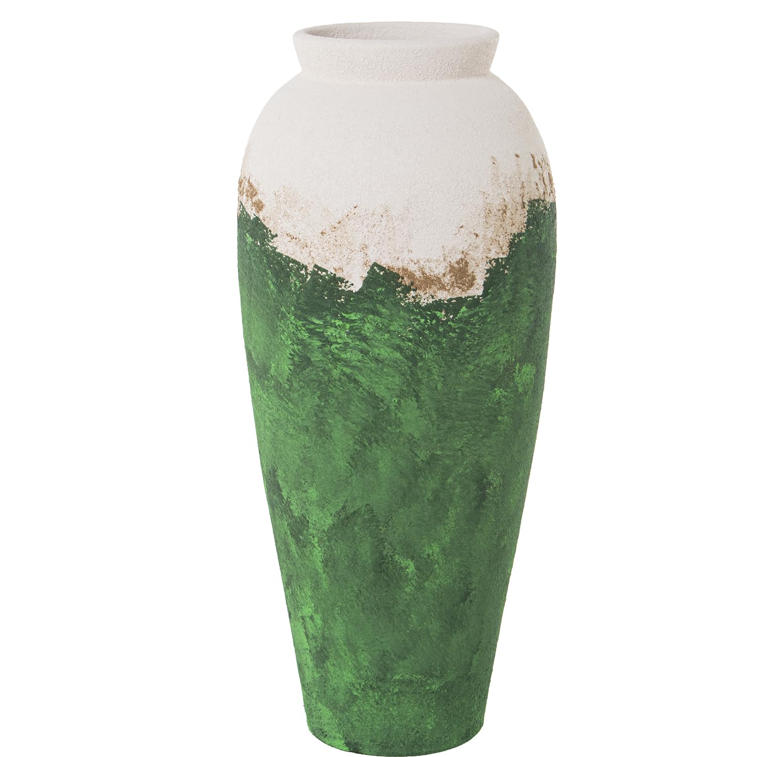 Vaso alto da pavimento in ceramica in verde, oro e bianco 32x32x80 cm