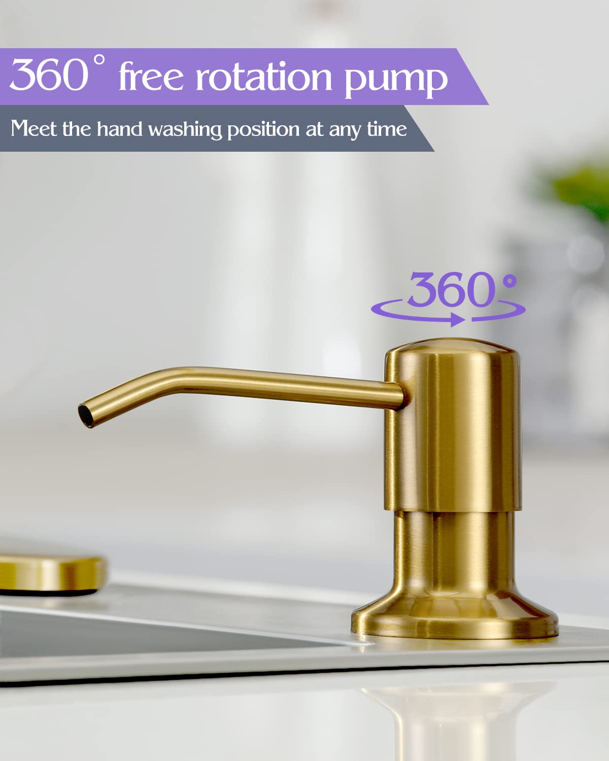 Distributore di Sapone per lavello da Cucina, Oro Spazzolato, distributore di Sapone da Cucina in Acciaio Inossidabile Incorporato, Ricarica dall'alto, per lavello da Cucina da banco