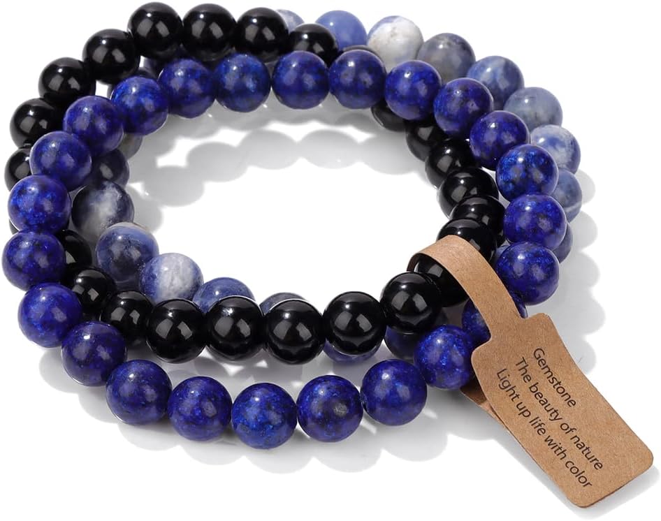 3 PCS Healing Crystal Bracelets for Women 8mm Natural Stone Beaded Stretch Bracelet Amethyst Jewelry Gifts