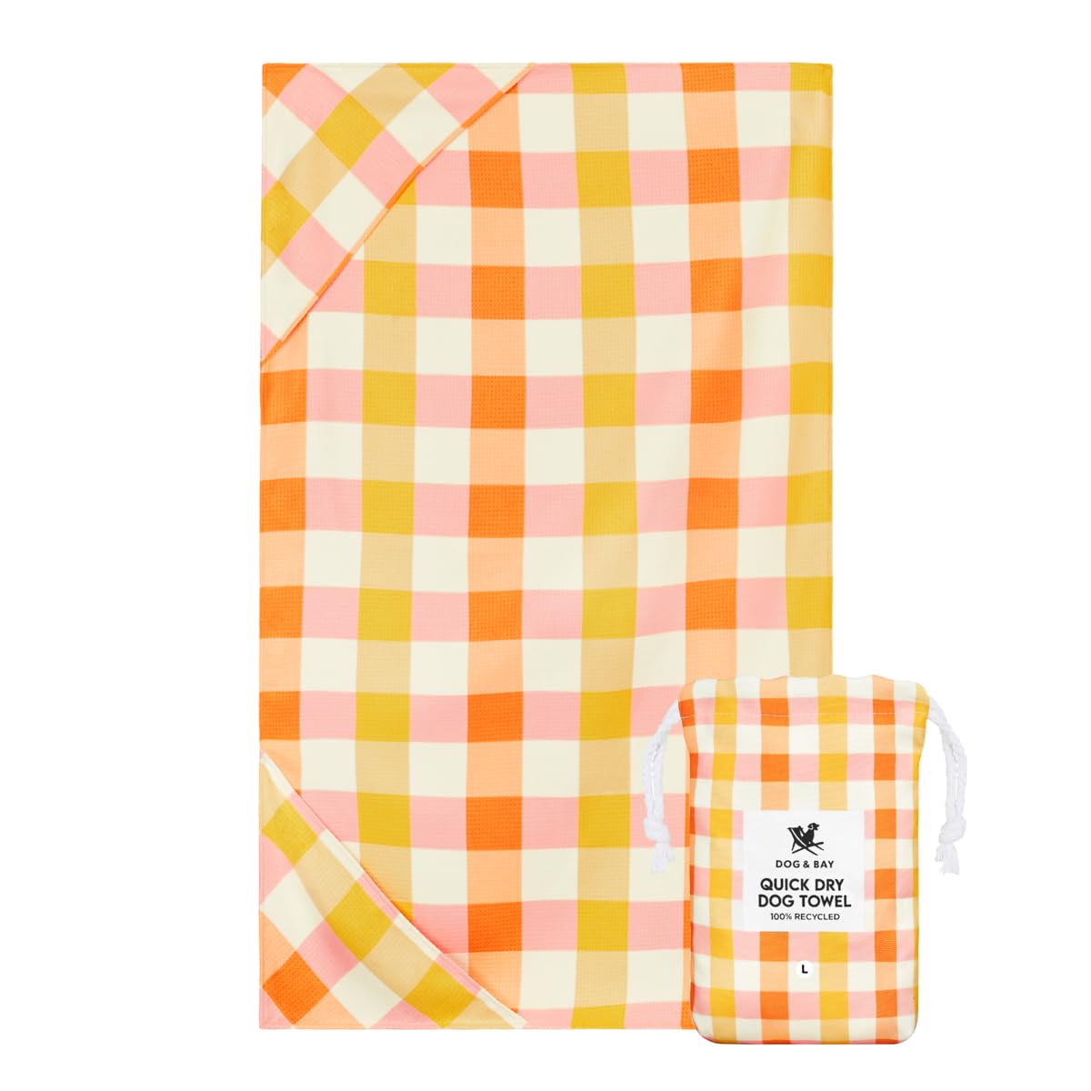Dock & Bay Pet Towel - Super Absorbent & Quick Drying Dog Towels with Bag - 100% Recycled - Rhubark & Custard, Large (120x70cm, 47x27)