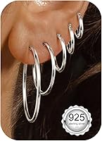 FUNRUN 5 Pairs 925 Sterling Silver Hoop Earrings for Women - Hypoallergenic Small Large Hoops 10/14/20/30/40mm Stackable