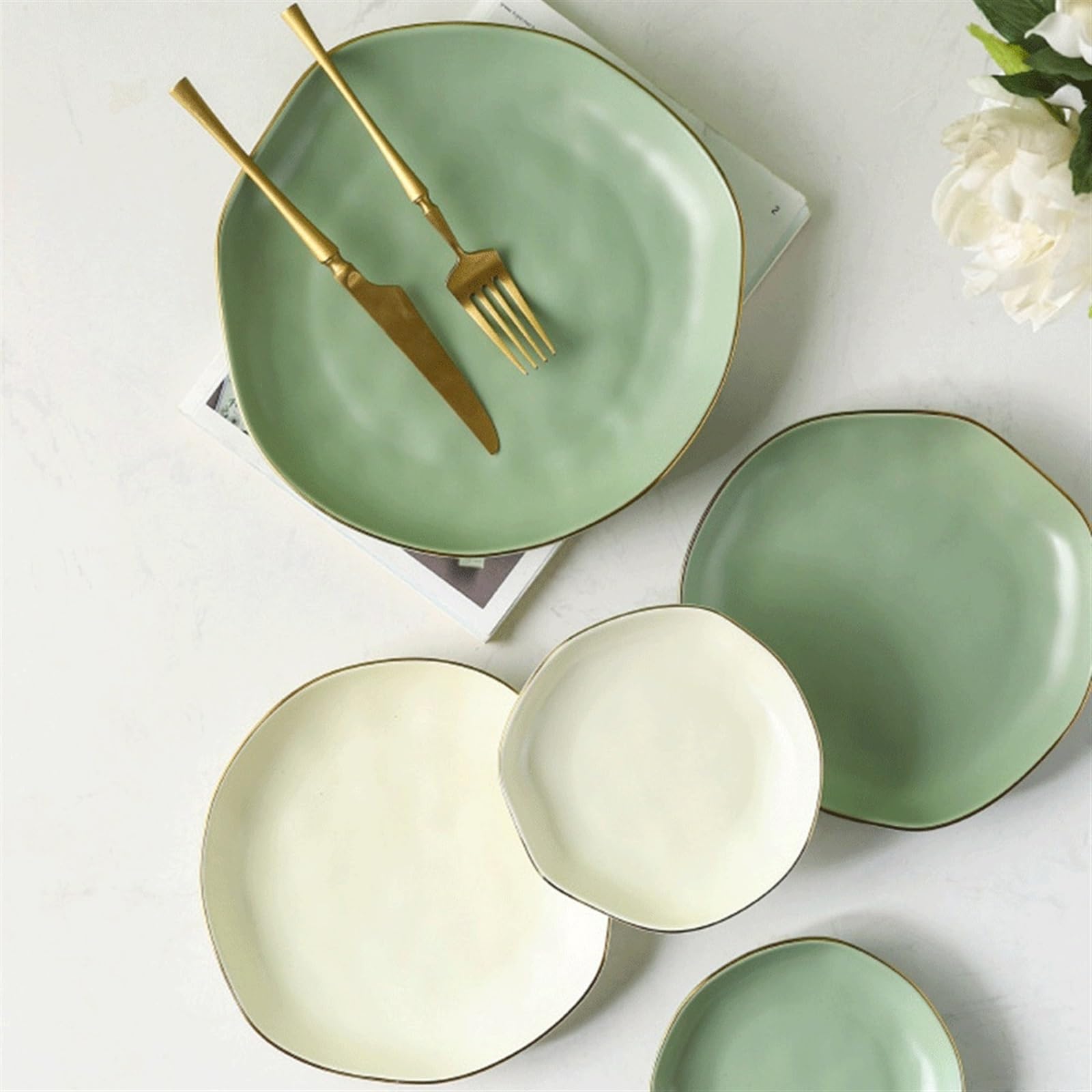 głęboki talerz Talerz ceramiczny Amfora warzywny deserowy Materiał gospodarstwa domowego nieregularny na owoce chleb ciasto Naczynie do pieczenia Zastawa stołowa(Green)