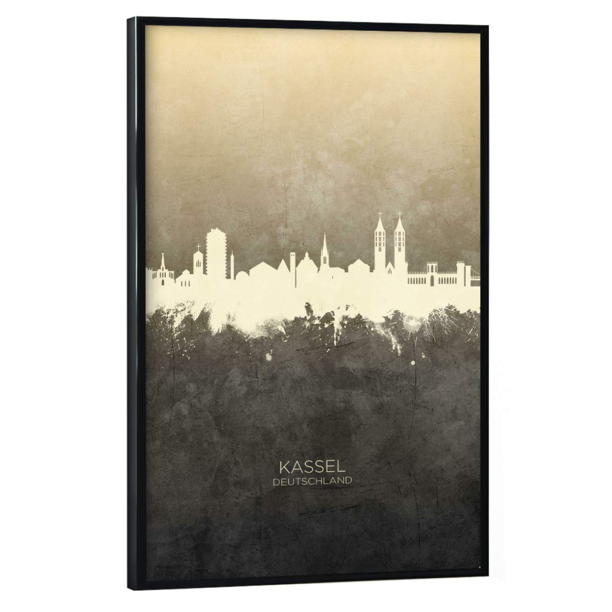 artboxONE Poster mit schwarzem Rahmen 75x50 cm Städte Kassel Germany Skyline Taupe - Bild Kassel