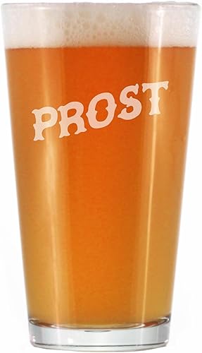 Prost - German Cheers - Fun Pint Glasses for Beer - Germany Themed Party Decor for Men and Women - 16 oz Large Mug