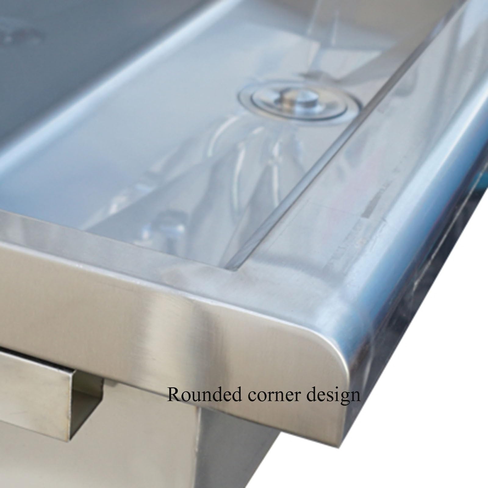Naścienny trójkątny uchwyt do zlewu ze stali nierdzewnej komercyjny pojedynczy z obrotowym kranem R-Corner Design kuchnia łatwa instalacja szczotkowane rzemiosło (100 x 40 cm/39,4 x 15,7)