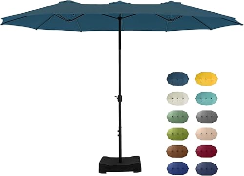 Miniatura 11 de GREEN PARTY Sombrilla de patio rectangular de 15 pies con base incluida, sombrilla de mesa de doble cara con manivela, sombrillas grandes