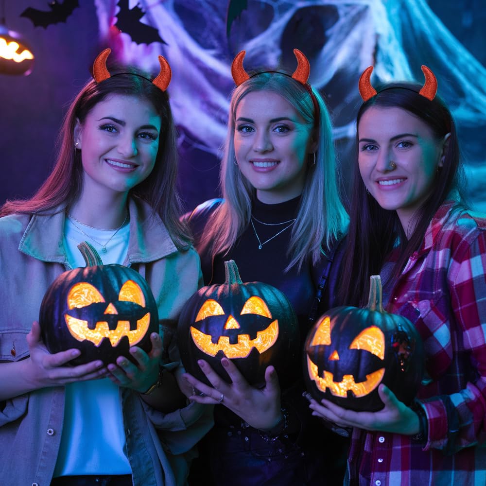 Bicfuiot Glitter Red Devil Horns Headband Horns Costume Accessories Halloween Headbands for Women Adults Devil Ears Hair Band Headwear Halloween Gifts for Women Men Cosplay Party - Image 3