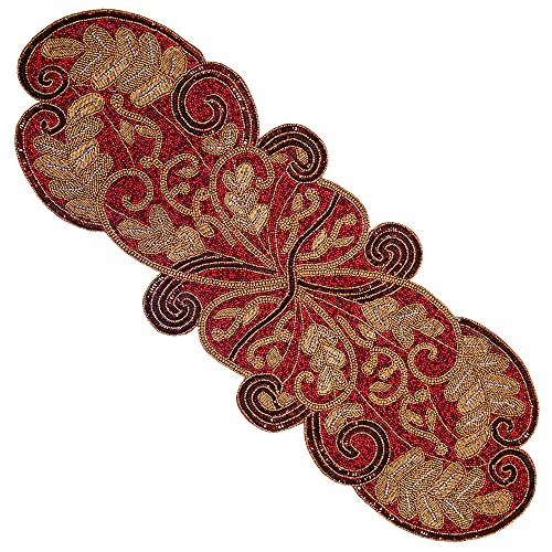 Holiday Deals 🛒 COTTON CRAFT Scarlett Leaves Handmade Beaded Table Runner - Halloween Harvest Autumn Fall Thanksgiving Holiday Christmas Xmas Celebration Festive Party Tabletop Décor Tablerunner - 13x36 Red & Gold Holiday Deals 🛒 COTTON CRAFT Scarlett Leaves Handmade Beaded Table Runner - Halloween Harvest Autumn Fall Thanksgiving Holiday Christmas Xmas Celebration Festive Party Tabletop Décor Tablerunner - 13x36 Red & Gold