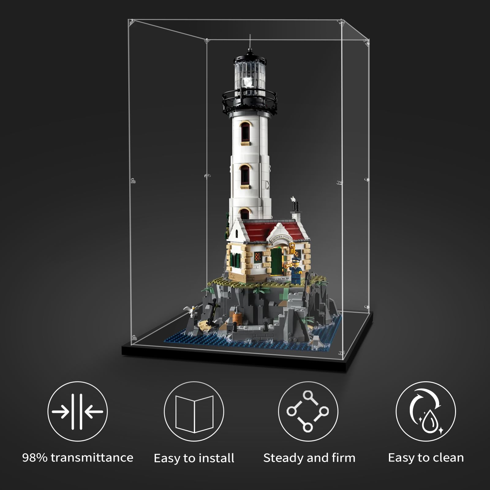 LILIKAKA Acrylic Display Case for Lego 21335 Motorized Lighthouse, 11.81x11.81x22.83inches (30x30x58cm), Protect Your Collectibles from Dust with a Clear Showcase