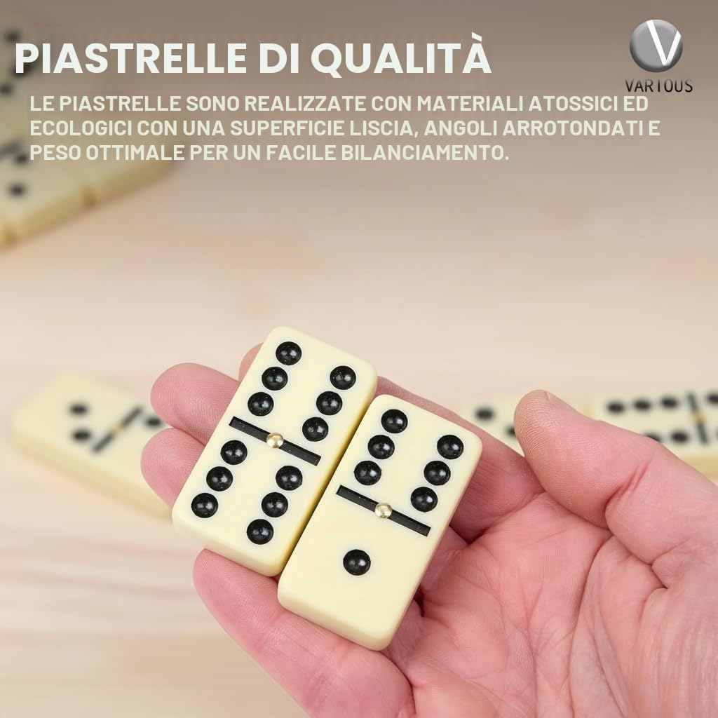 Various Domino Double 28 Gettoni Scatola In Similpelle, Gioco Da Tavolo Classico Per Bambini E Adulti