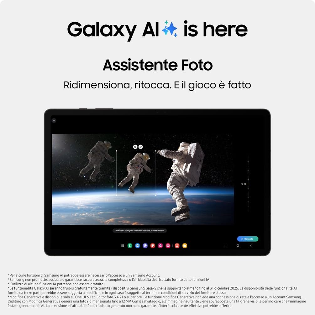 Samsung Galaxy Tab S9, Tablet Ai, Battery Pack incluso, Display 11" Dynamic AMOLED 2X, Wi-Fi, RAM 8GB, 128GB SSD, 8.400 mAh, Snapdragon 8 Gen 2, Android 13, IP68 [Versione italiana] 2023