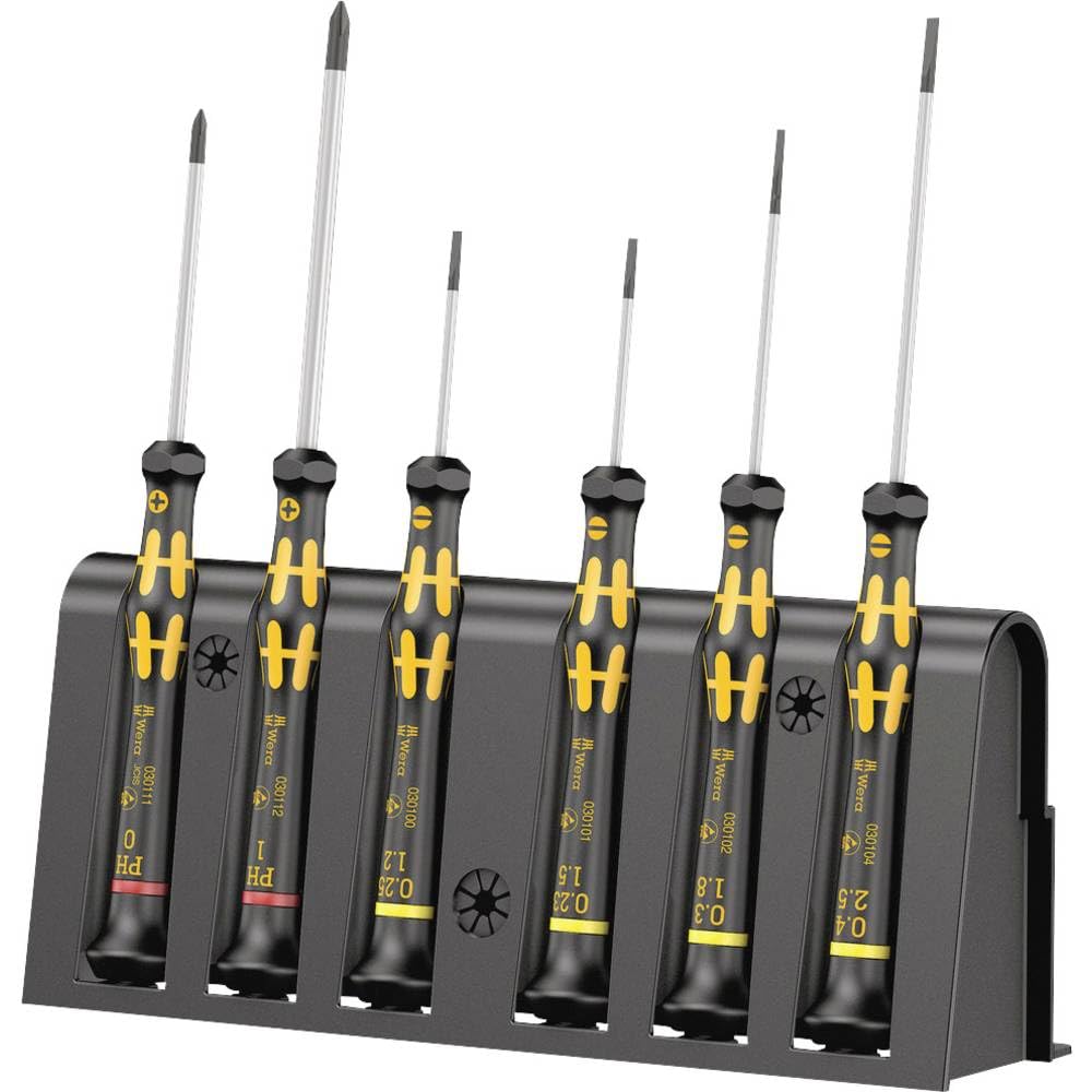 Wera 05030170001 1578 A/6 Jeu de tournevis électronicien + Rack, 6 pièces, Noir/jaune