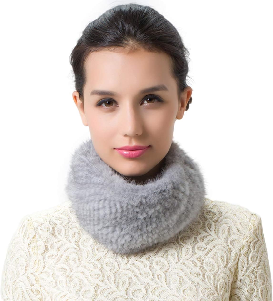 KAISHIN Dual Use Women Scarf Headband Winter Real Knitted Fur Neckerchiefs Mink Fur Elastic Collar