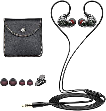 Dual Driver Wired Ear Buds with Mic and Extra Bass, Ear Phones with Cord, 3.5mm Jack Plug in Headphones, Wire Earbuds with Hook Wrap Around Over Ear, Earphones for Laptop Tablet MP3 Player