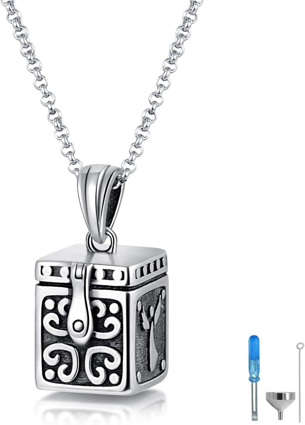 Silver Locket Urn Pendant Necklace Classic Angel Prayer Box Urn for Loved One Cremation Ashes-Always in My Heart Memorial Jewelry