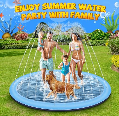 Tosekry Splash Pad für Kinder mit Antirutschfunktion, Wassersprinkler Outdoor Wasserspiel Garten, 200CM Sprinkler Pool Wasserspielzeug für Kinder & Hunde (Blau)