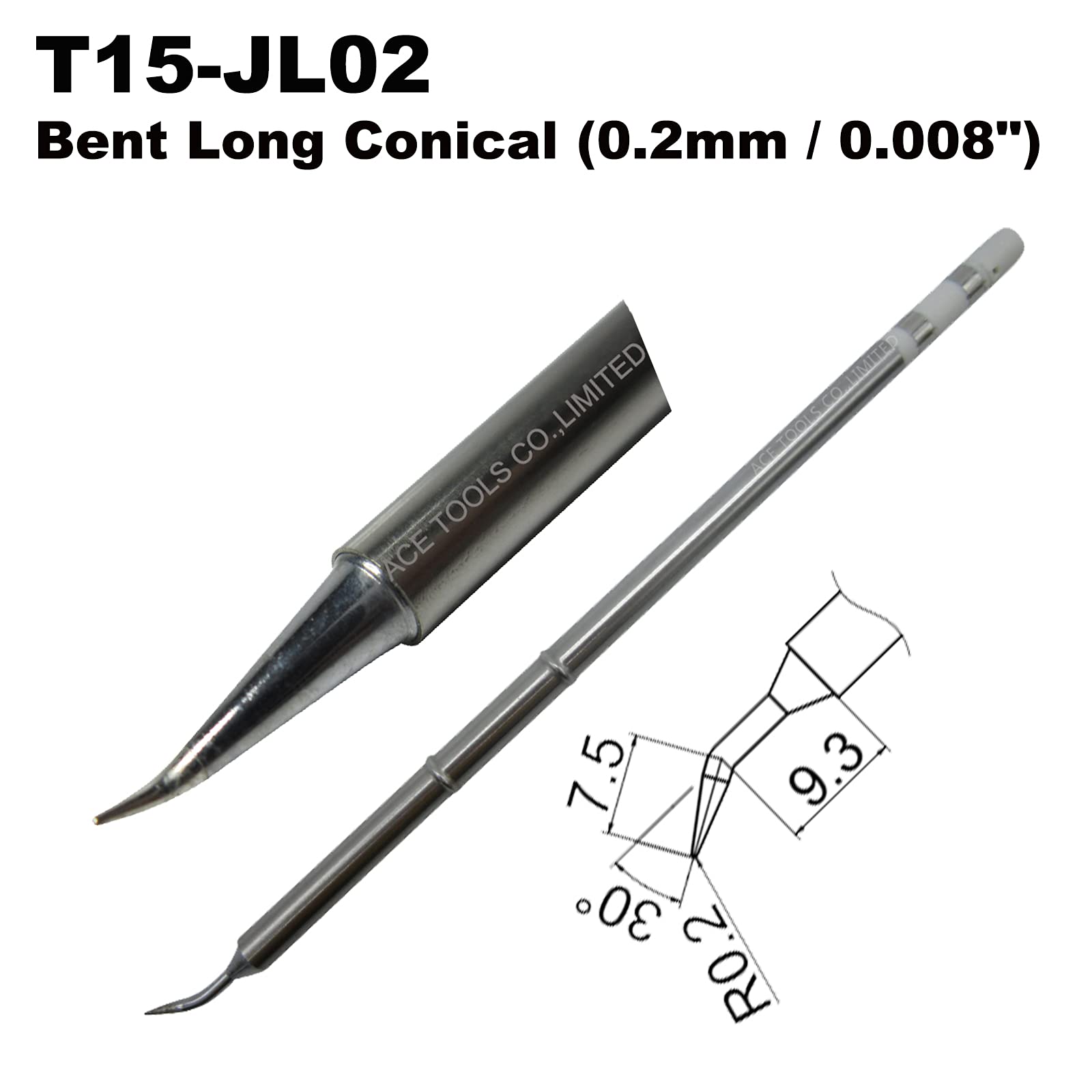 T15-JL02 Bent Long Conical Round 0.2mm Soldering Tip for FX