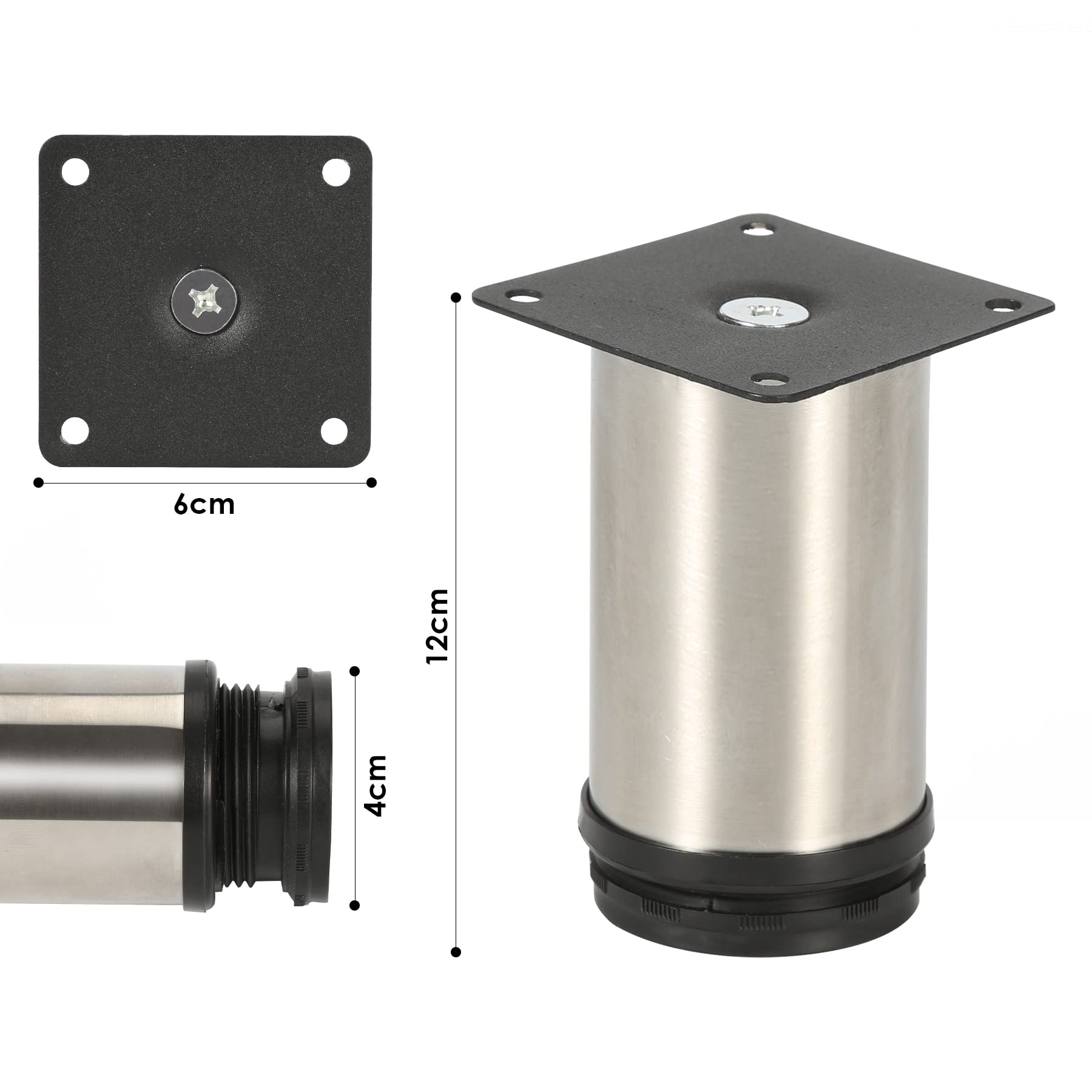 Gimisgu Juego de 12 Patas Mueble, Herrajes para Muebles de Acero Inoxidable, Altura de 120 mm, Altura Ajustable: 15 mm, Soporta hasta 250 kg, Adecuado para Sofá, Cama, Mesita de Noche, Armario