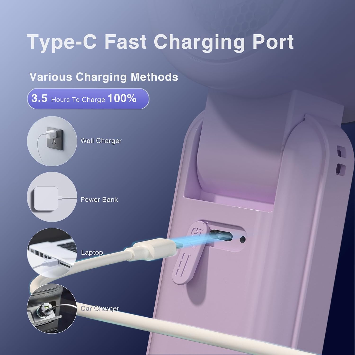 Handheld Fan with Ice Cooler | Instant Semiconductor Cooling | 3600mAh Long Battery | 15,000RPM Turbo Wind | 0-100 Stepless Speed | Ultra Portable | For Outdoor & Office,Travel,Working (Purple)