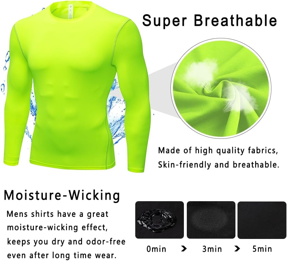 Men's Compression Shirts Long Sleeve Athletic T-Shirts Workout Running Tops Quick Dry Baselayer Undershirts for Football - Image 3