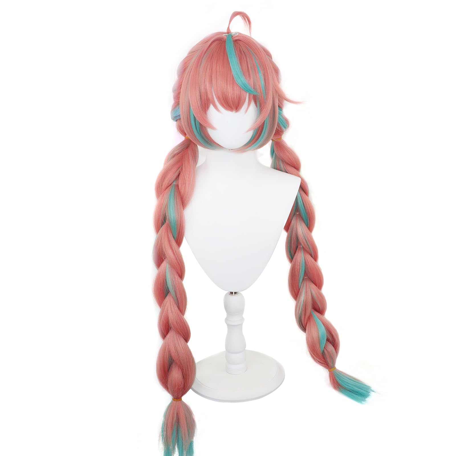 NIUOBYS Varesa Cospaly Wig -Pink and Green Wig with Bangs for Women's Parties and Halloween