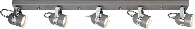 Modern 5 Way Ceiling Spotlight - Grey Straight Bar Long 90CM Spot Bar Lights Adjustable Retro Heads - GU10 LED Fitting for Bedroom Restaurants Lounge