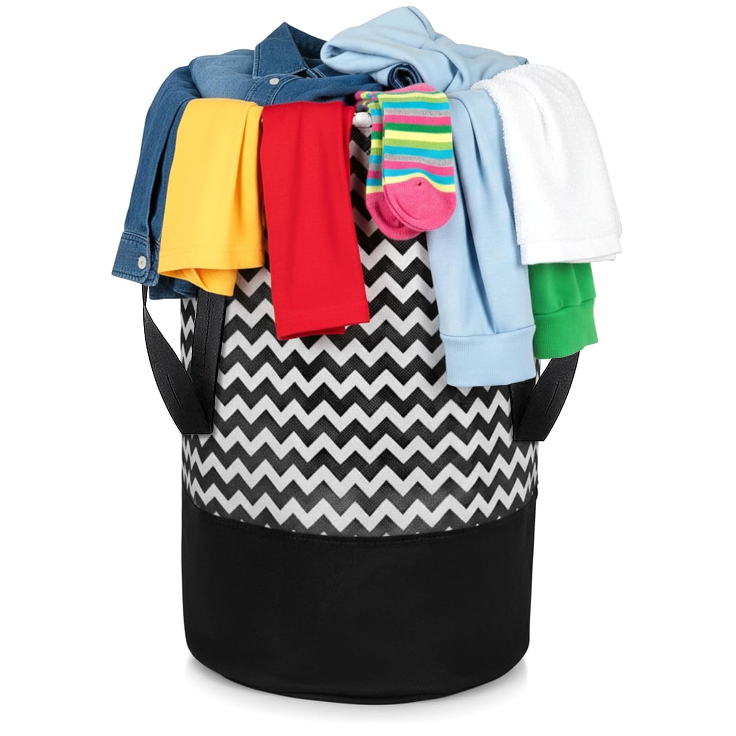 GLUN® Round Shape Foldable Laundry Bag Capacity of 45 Ltr, Non Woven Toys and Cloth Bag, Pink and Black Combination (Zig Zag)-image-48