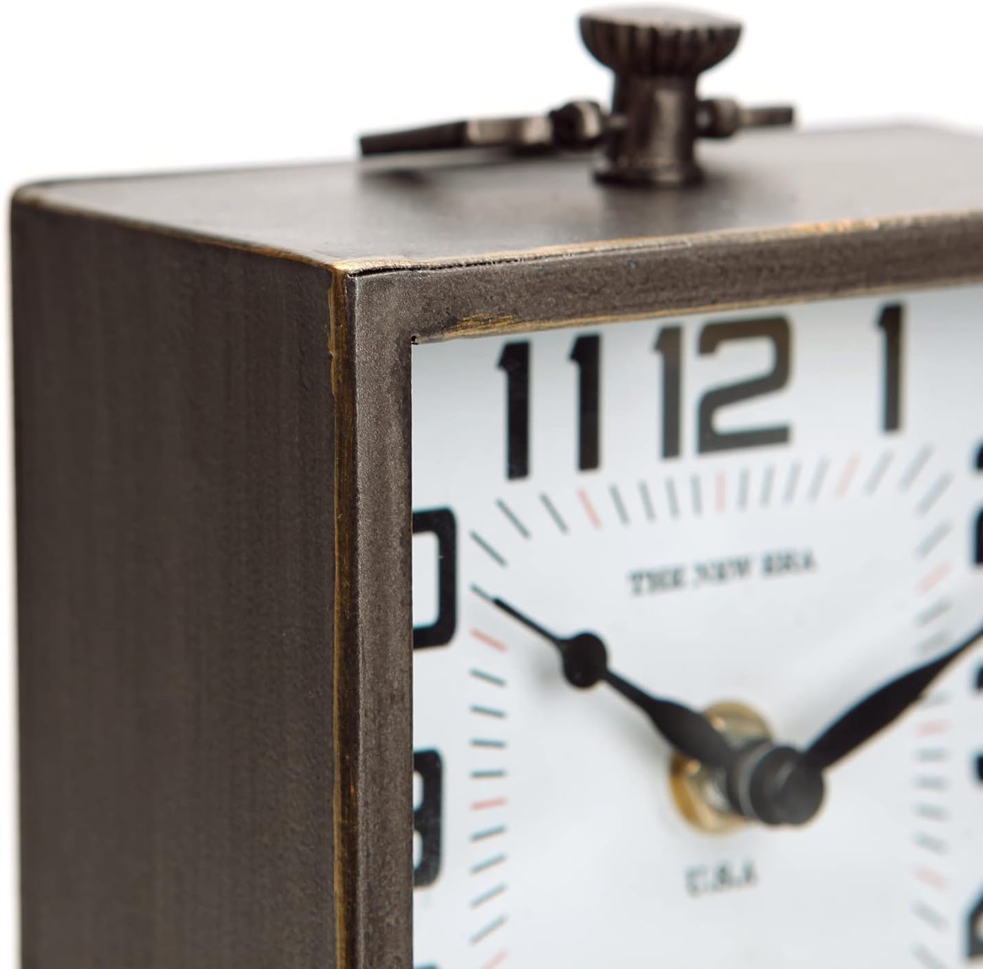 NIKKY HOME Vintage Silent Non-Ticking Table Clock, Shelf Desk Top Clock Battery Operated, Retro Home Decor for Living Room Mantel Desktop Countertop, Antique Brown