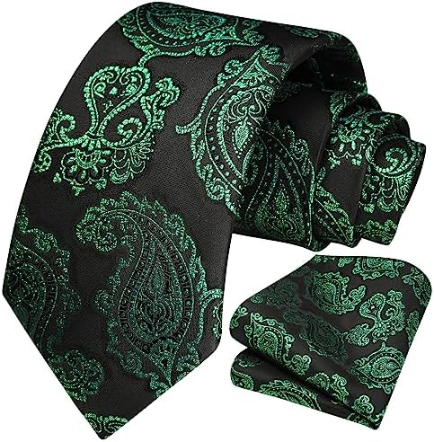 HISDERN Ties for Men - 63 inch Extra Long Necktie and Handkerchief Wedding Tie and Pocket Square Set For Party Business Funeral